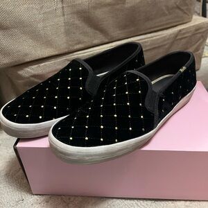 Kate Spade Black and Gold velveteen Keds sneakers